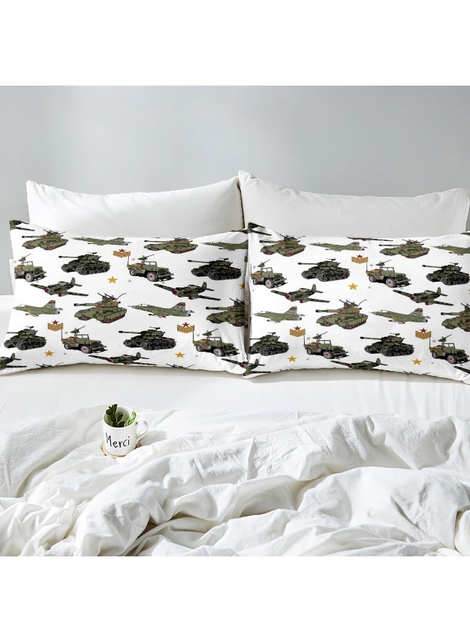 Manfei War Theme Duvet Cover Set Twin Size, Aircraft Tanks Bedding Set 2pcs for Kids Boys Bedroom Decor, Retro Army Green Airplane Tanks Comforter Cover Soft Polyester Quilt Cover with 1 Pillowcase - Image 4